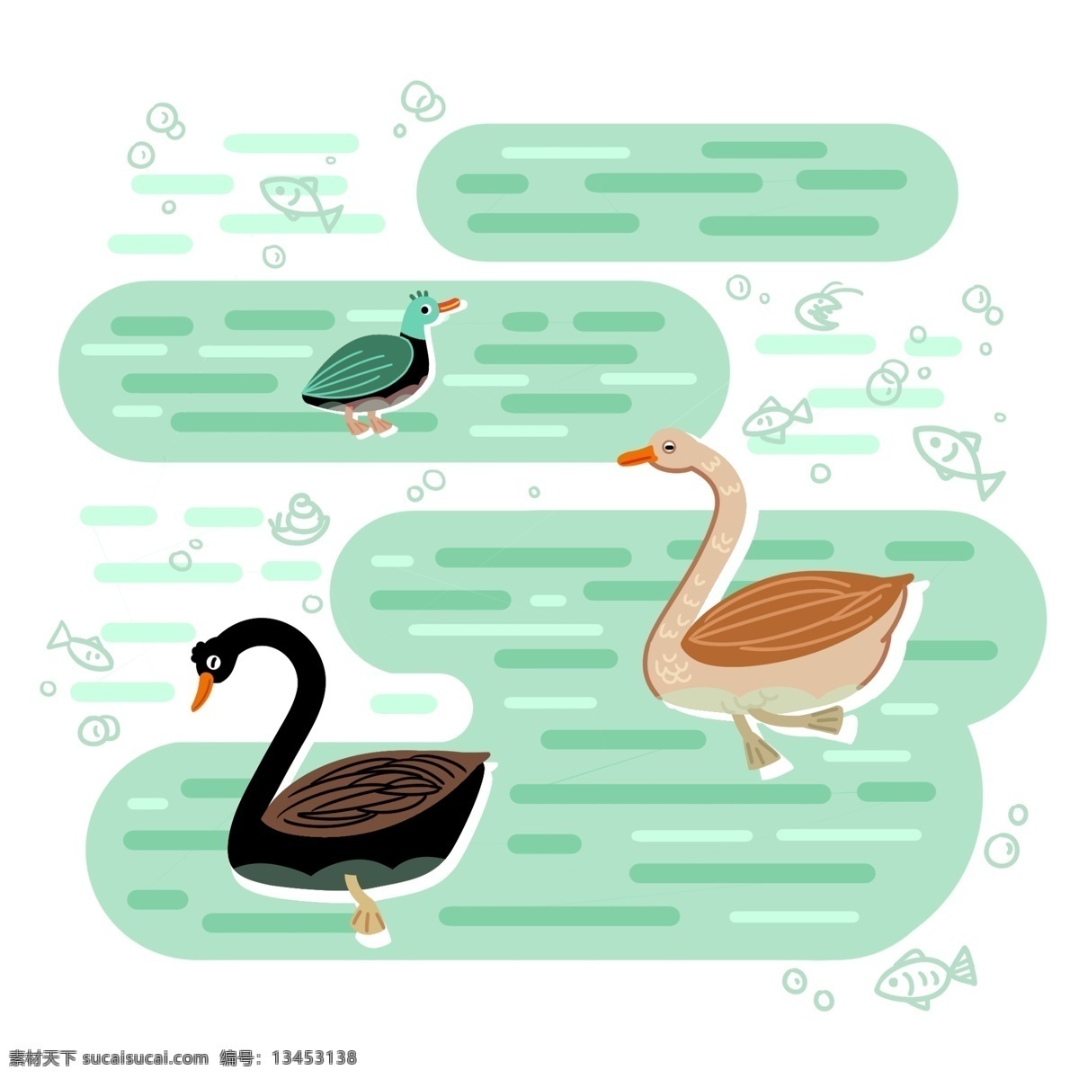 春天 春分 动物 鸭子 黑 天鹅 绿水 湖 水面 小 清新 黑天鹅 湖水 小清新 自然 开春 装饰 元素 卡通 可爱 抽象 水波纹
