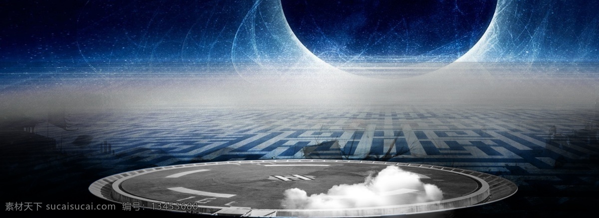 炫 酷 科技 风 banner 背景 炫酷 白云 科技感 梦幻 星球 深沉
