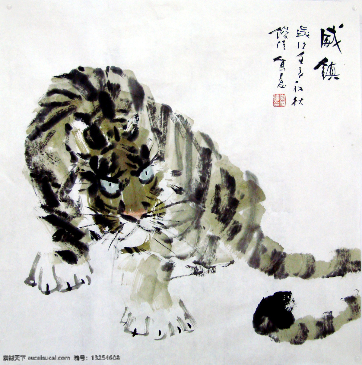 猛虎 国画设计 国画 水墨 动物 山水画 老虎 凶猛 威慑 绘画书法 文化艺术