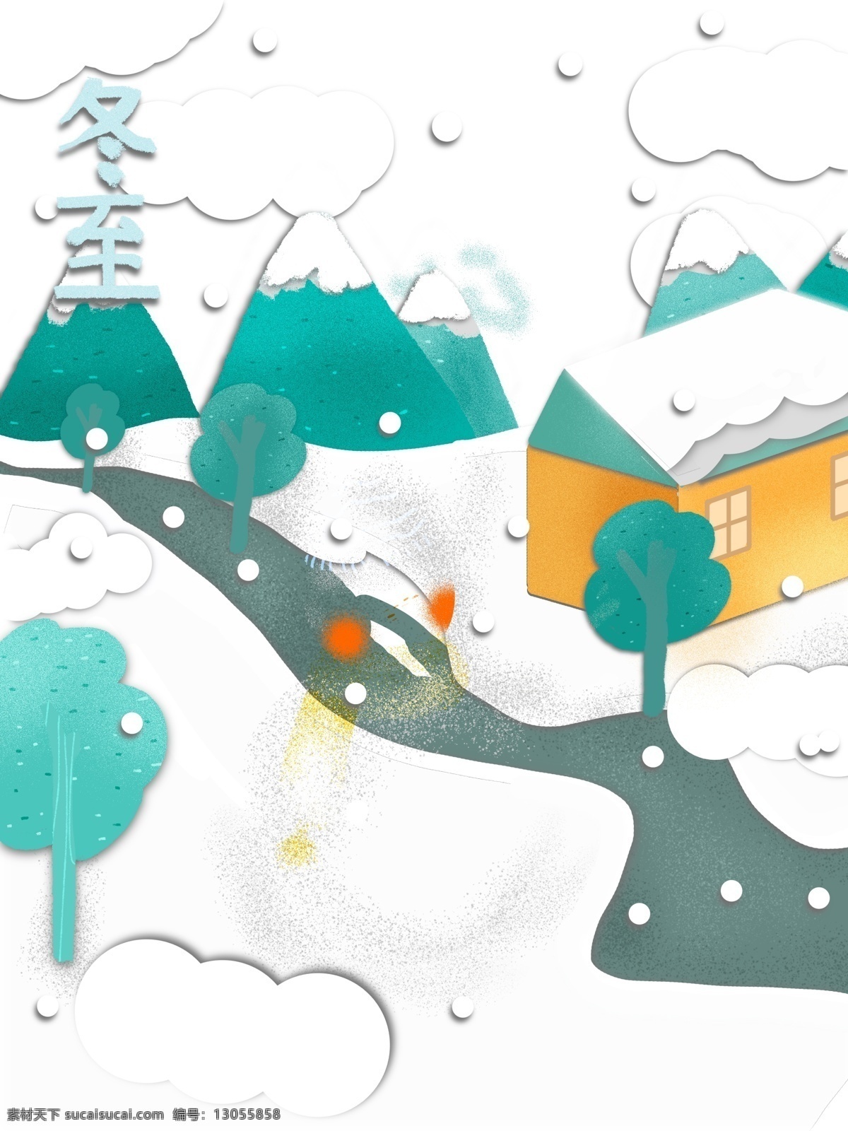 剪纸 风 冬季 雪地 小屋 背景 背景图 创意 清新 清新背景 冬至背景 广告背景 背景设计 背景展板 促销背景 背景展板图