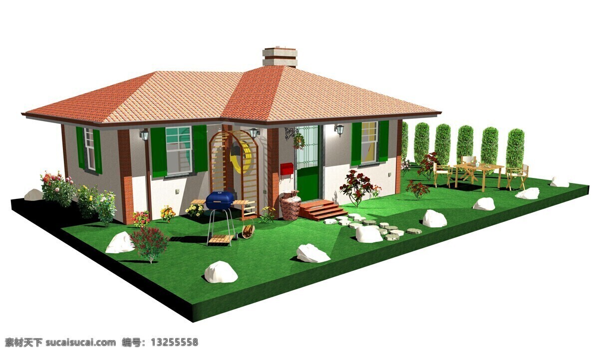 3d 绿色环保 房子 模型 3d房子 房子模型 建筑设计 绿色环保房子 花卉 环境家居
