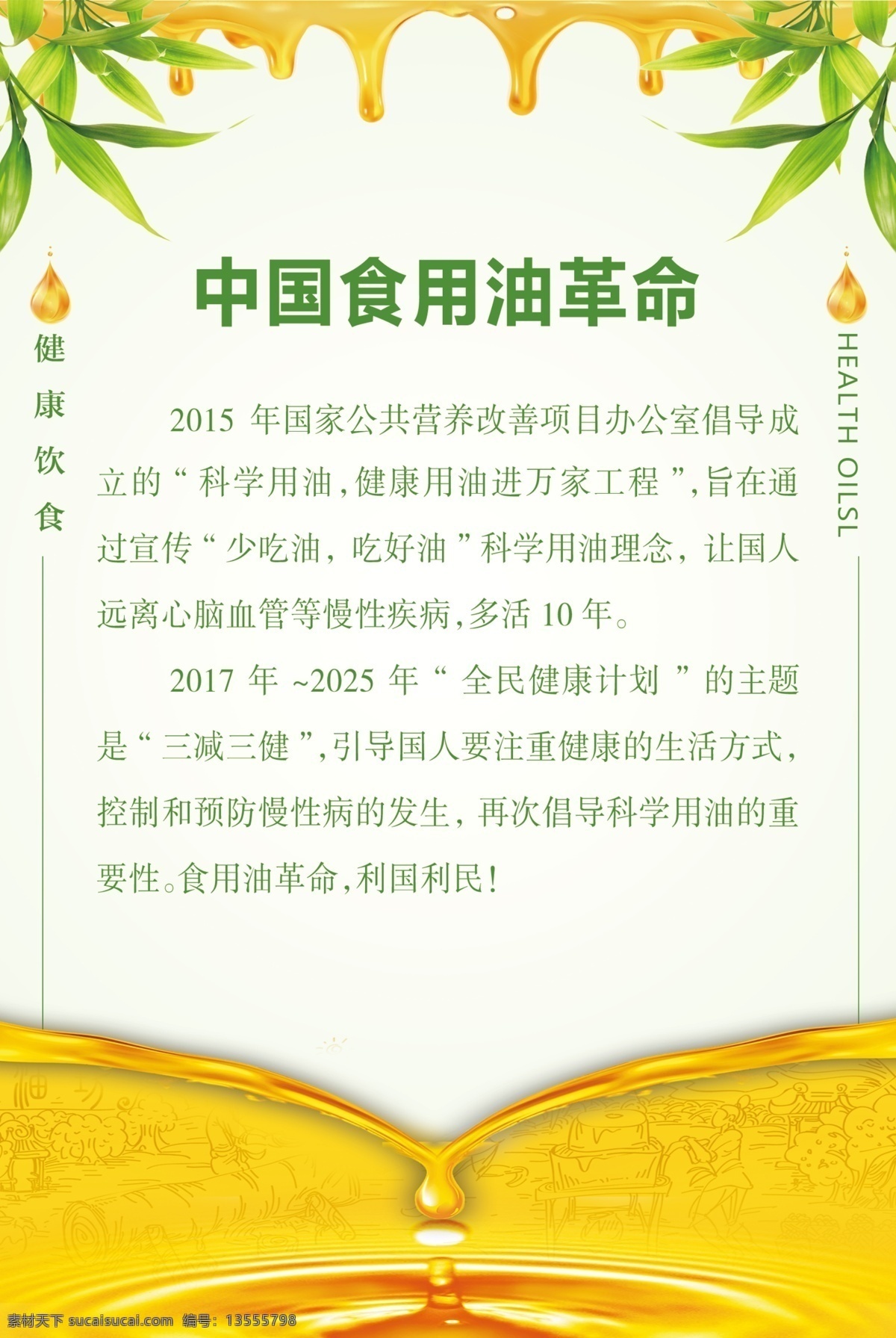 中国 食用油 革命 彩页 食用油革命 健康饮食 三减三健 科学用油 少吃油 吃好油 绿色背景 油 绿叶 宣传页 分辨率 报纸dm广告 dm宣传单