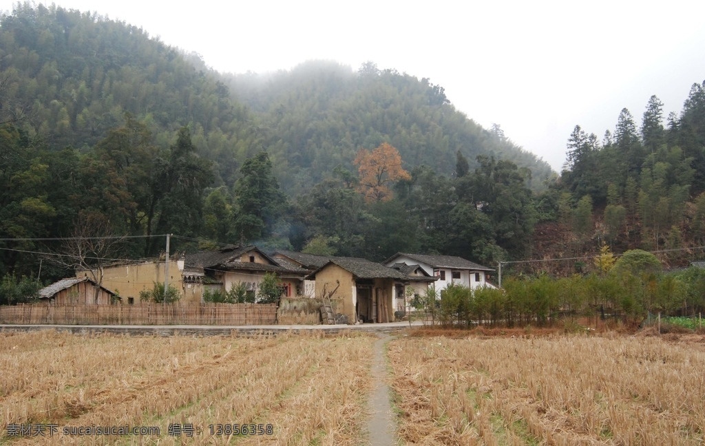 乡村小镇 小镇 房子 山 树 田地 旅游摄影