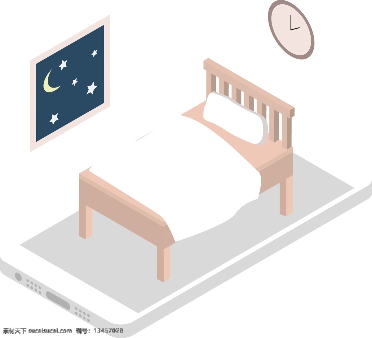 小 清新 夜晚 房间 插画 元素 2.5d 园 凌晨 装饰图案