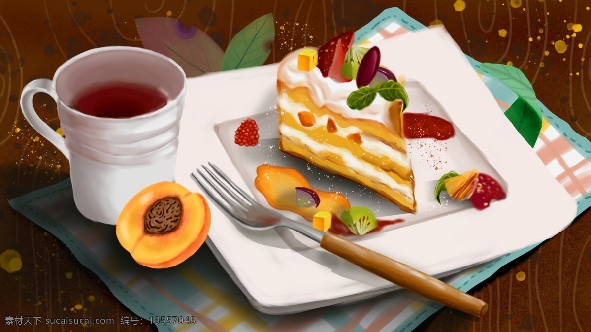 美食 美味 甜蜜 水果 红茶 饮 叉子 黄桃 蛋糕 下午 茶 叶子 插画 红茶饮 下午茶 葡萄 草莓 树莓 杯子 桌布 朋友圈配图 手机壁纸 电脑壁纸 插图 配图 微博配图 公众号配图 文章配图 原创 可爱 清新 手绘