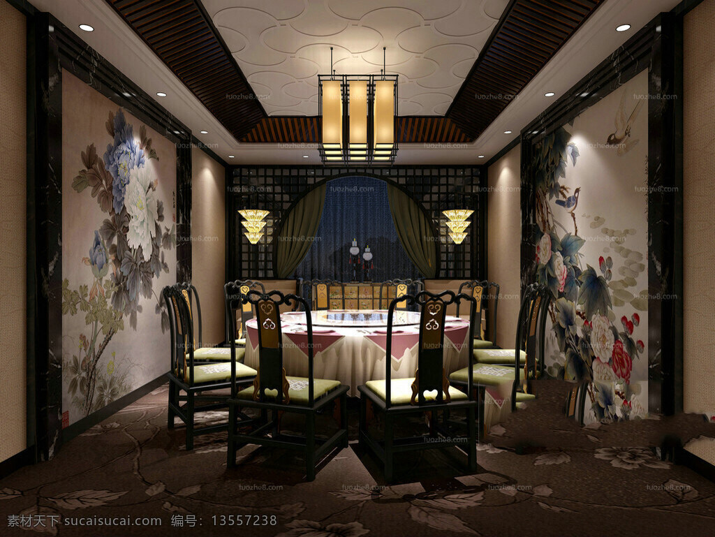 中式室内设计 中国风 淡雅 低调 梅花 室内设计 黑色