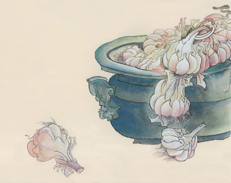 水墨画 篮子 蔬菜 鱼 中国风 中华艺术绘画 文化艺术