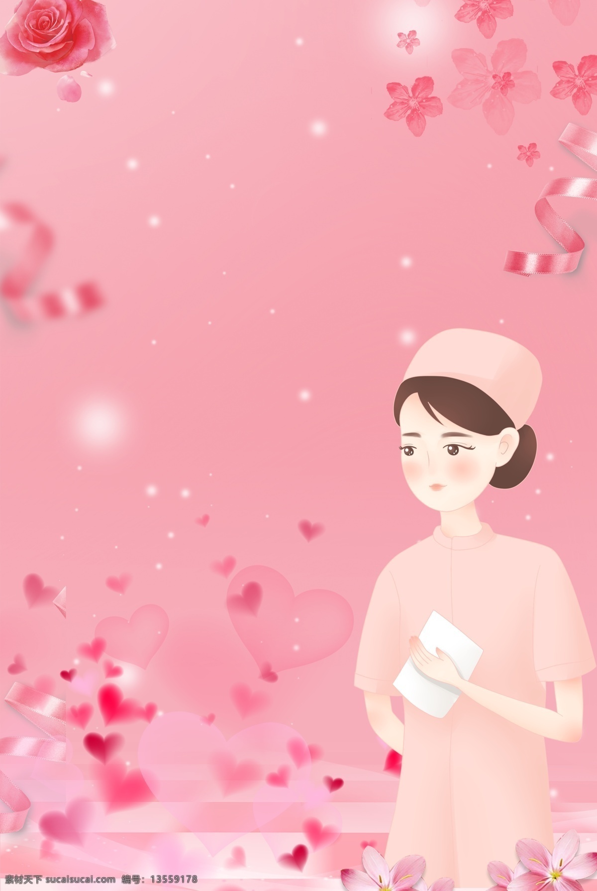 国际护士节 粉色 海报 背景 护士节 公益 爱心 白衣天使 天使在人间 粉色花朵 公益活动