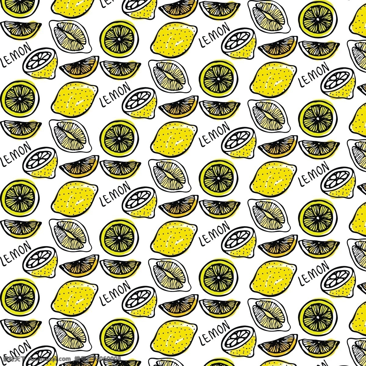 手绘柠檬图案 背景 图案 手绘 装饰 柠檬 黄色 马赛克 无缝