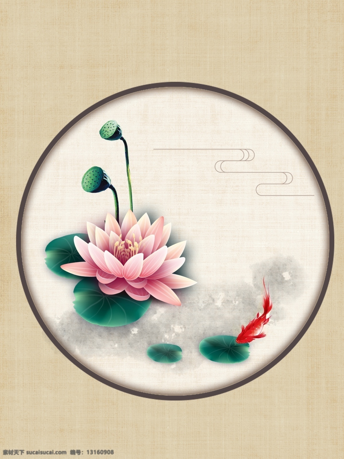 中国 风 荷花 手绘 装饰画 中式 荷叶 锦鲤 复古 水墨
