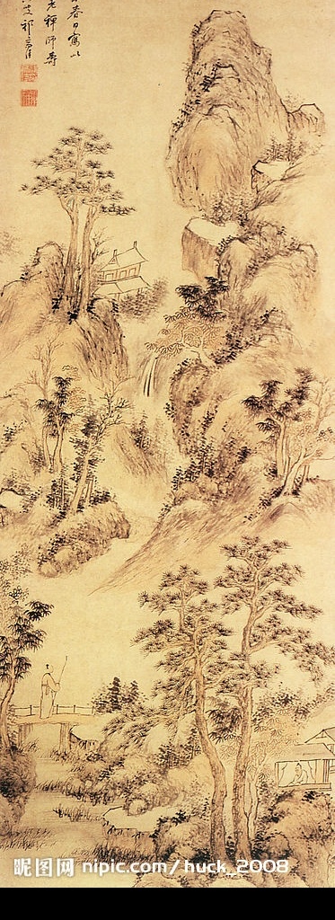 秋山策杖图 国画山水 文化艺术 绘画书法 设计图库 300