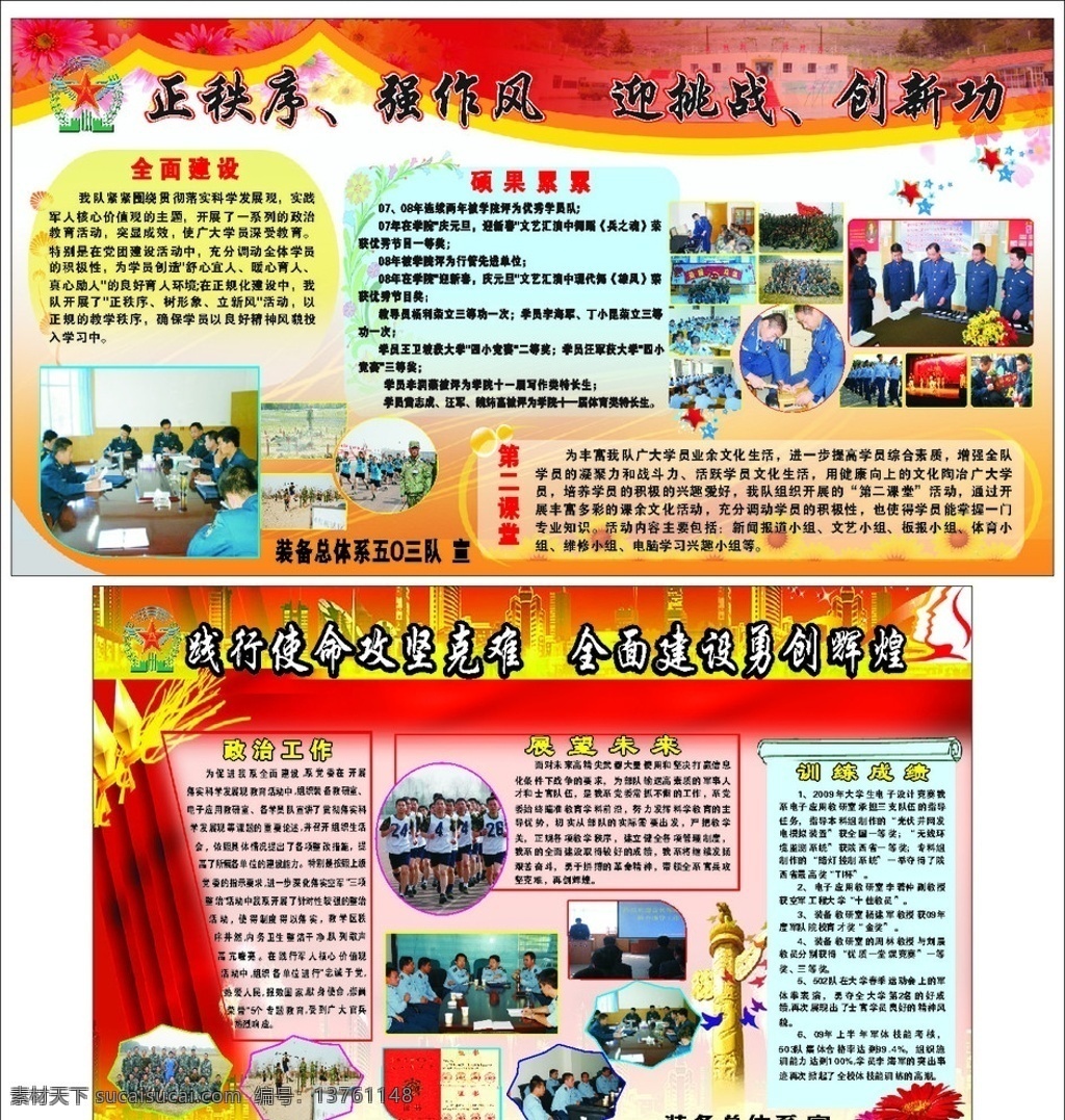 军校展板 军校 装备总体标志 西安导弹学院 八一徽 军队 军队训练 思想政治 政治工作 华表 和平鸽 红花 展望 未来 全面建设 秩序 作风 挑战 创新 使命 展板 展板模板 矢量