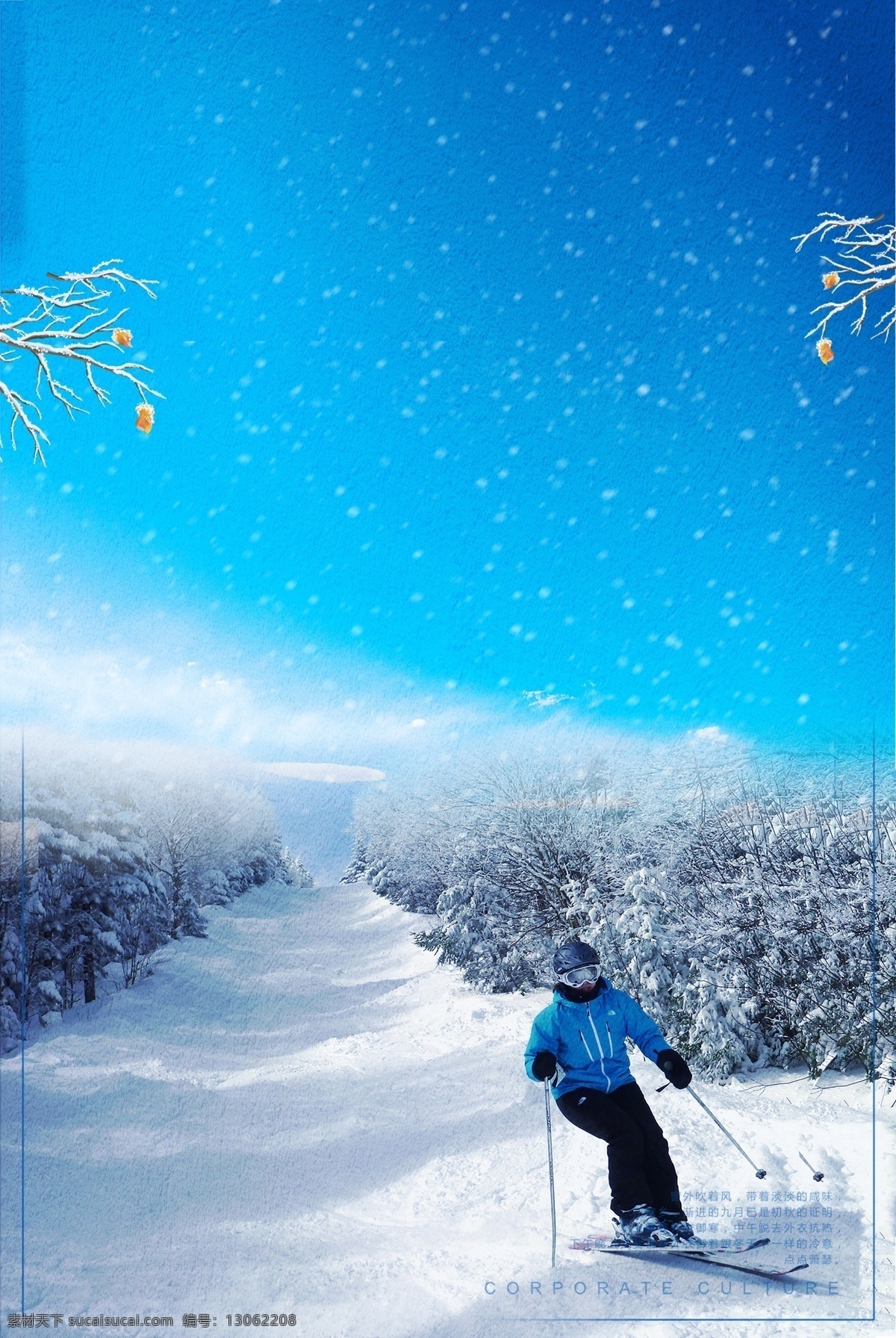 冬季 激情 滑雪 背景 雪花 树枝 冬天 海报背景 下雪 冬季滑雪 滑雪场 冰雪背景 激情滑雪 滑雪比赛 滑雪活动背景 冬季活动背景 滑雪展板