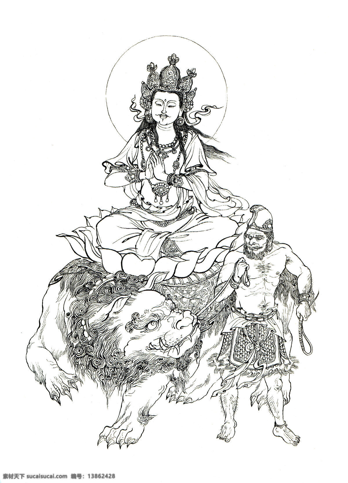 西游记 人物 白描 文殊菩萨 佛教 神话人物 李 云中 文化艺术 绘画书法