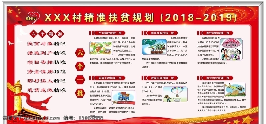 精准 脱贫 六 批 展板 精准扶贫 扶贫展板 六个精准 六个一批 脱贫规划展板 室外广告设计