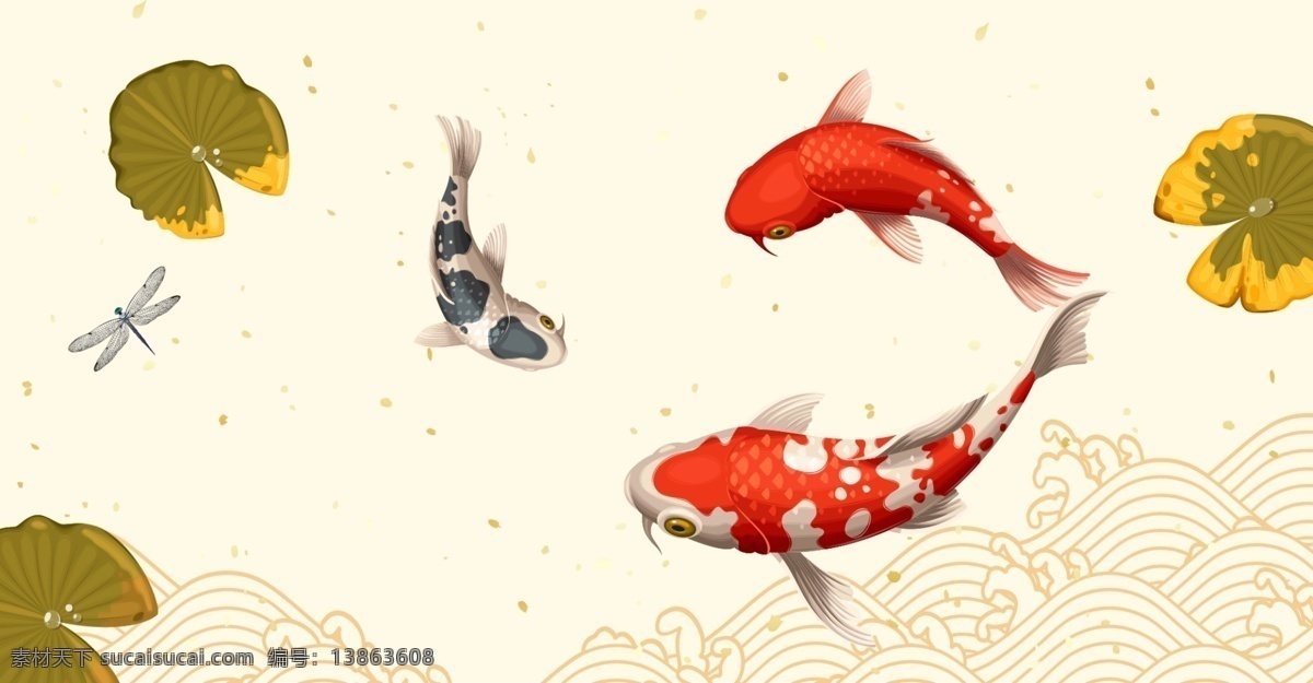 幸运 锦鲤 荷叶 海报 转发锦鲤 祈福 祝福 简约 蜻蜓