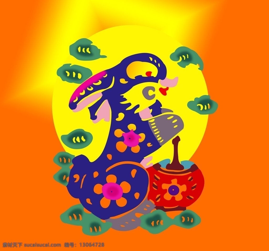 血月兔 剪纸兔 兔子 兔 剪纸 炫彩 春节 炫彩剪纸兔 节日素材 源文件