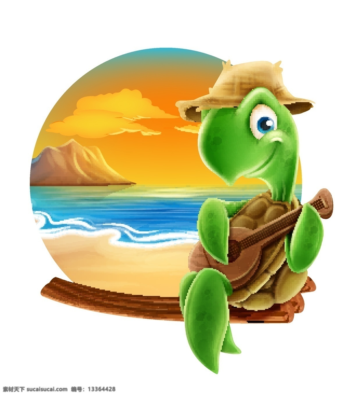 夏季 海滩 弹 尤克 里里 海龟 矢量图 卡通 可爱 夏天 音乐 万克里里 动物