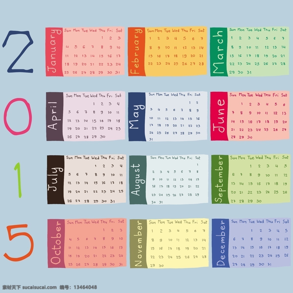 彩色 羊年 年历 模板 2015 年 日历 手绘 羊年素材 节日素材 2015羊年