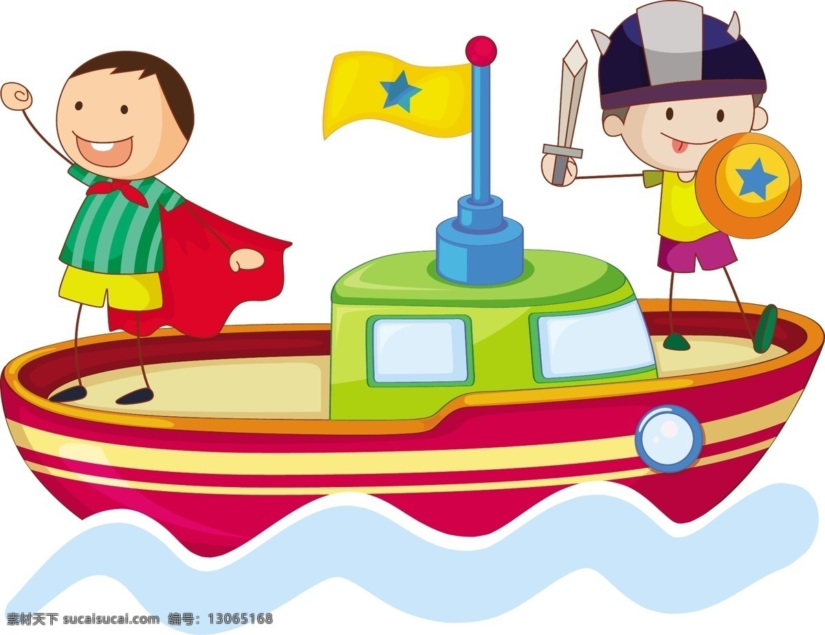 卡通 儿童 船上 卡通儿童集合 学生 男孩 儿童素材 人物 生活 快乐 玩 活动 卡通儿童 卡通设计