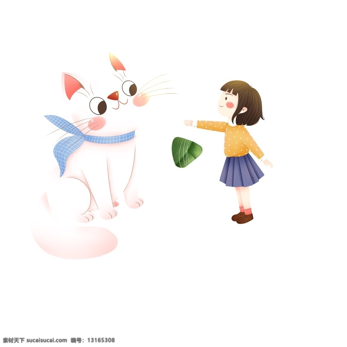 手绘 治愈 系 女孩 猫咪 分享 粽子 小清新 治愈系 插画 端午节