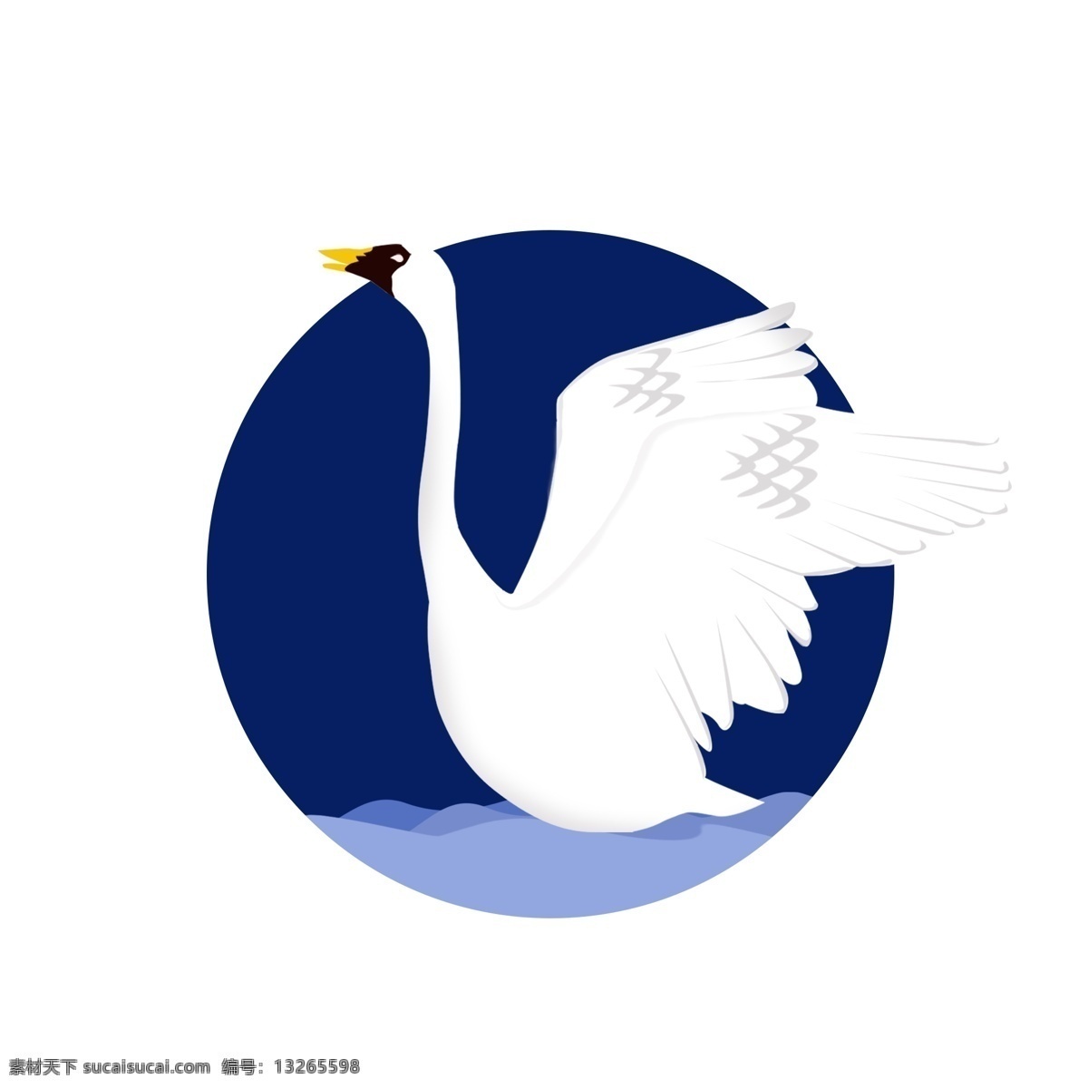 天鹅 水面 白色 插 画风 梦幻 元素 动物 蓝色 梦幻元素 插画风