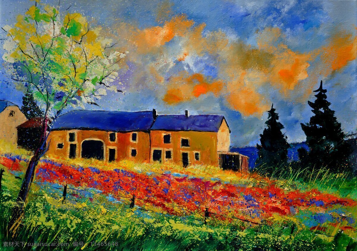 草地 风景 风景画 挂画 花丛 花开 绘画 绘画书法 油画 农场 设计素材 模板下载 农场花开 油画风景 艺术 油画艺术 树木 西方油画 景色 欧美油画 油画作品 文化艺术 家居装饰素材