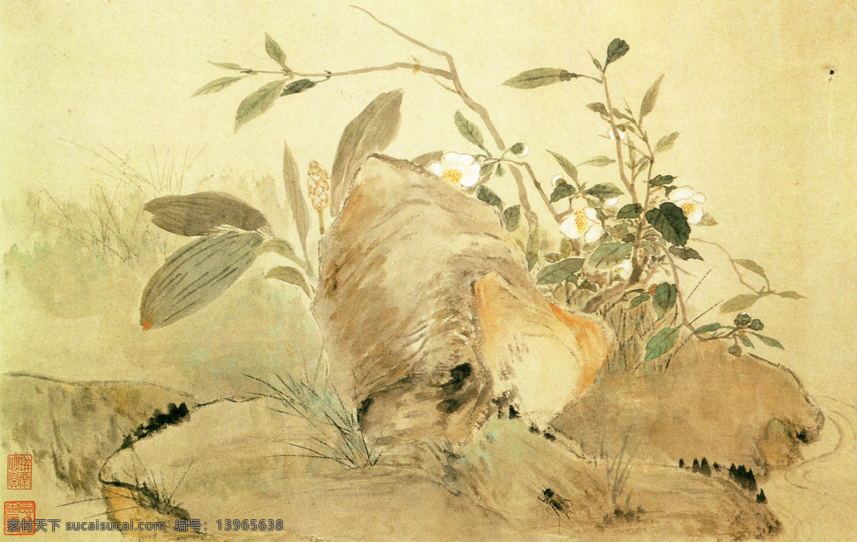 花鸟图a 花鸟画 中国 古画 中国古画 设计素材 花鸟名画 古典藏画 书画美术 黄色