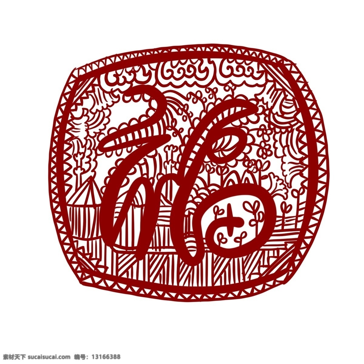 手绘 窗花 剪纸 红色 创意 福字 春节 福字剪纸 新年 手绘剪纸 手绘窗花