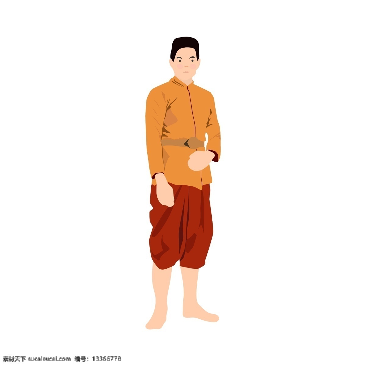 泰国的服装 一个 男人 条 裙子 橙色 衬衫 红色 裤子 泰国 菜