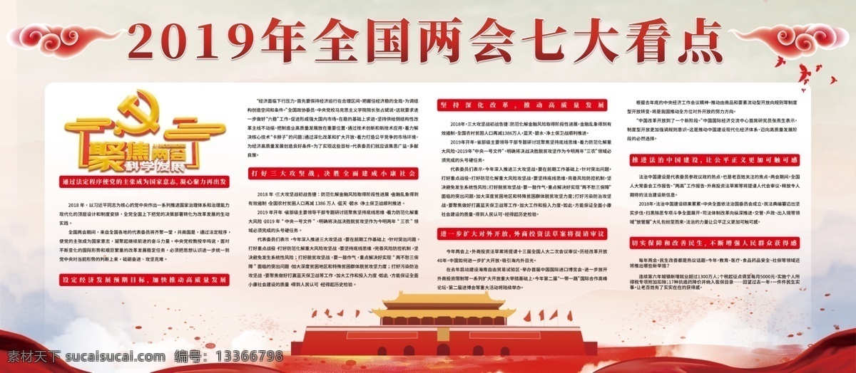 2019 聚焦 党建 北京 全国两会 七大 看点 红色 全国 两会 中国 展板
