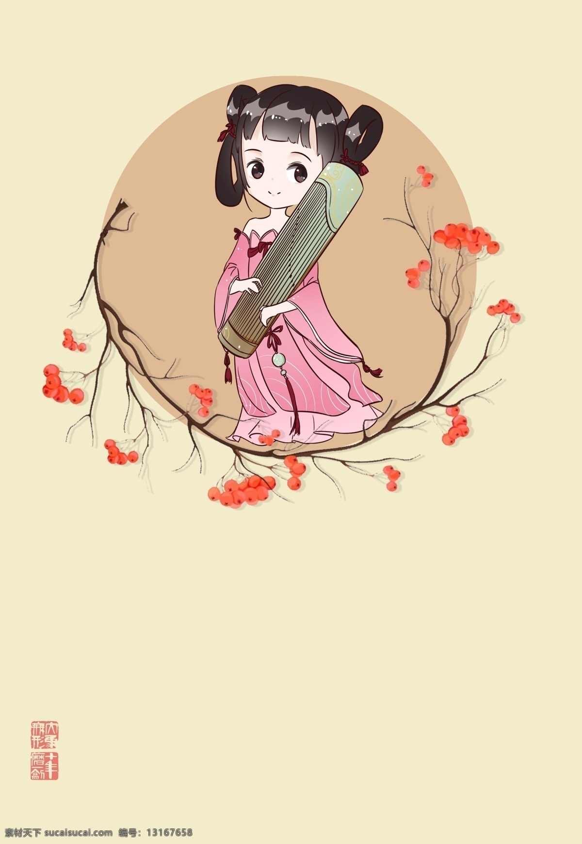 唯美 卡通 人物 海报 壁纸 墙纸 壁画 古风 简约 桃花 古琴 延禧攻略 开心