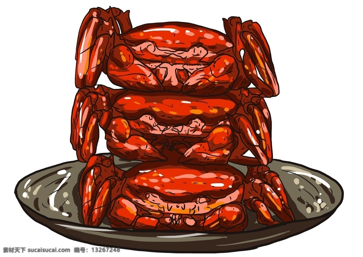 手绘 可爱 卡通 插画 食物 螃蟹 美食 海报配图