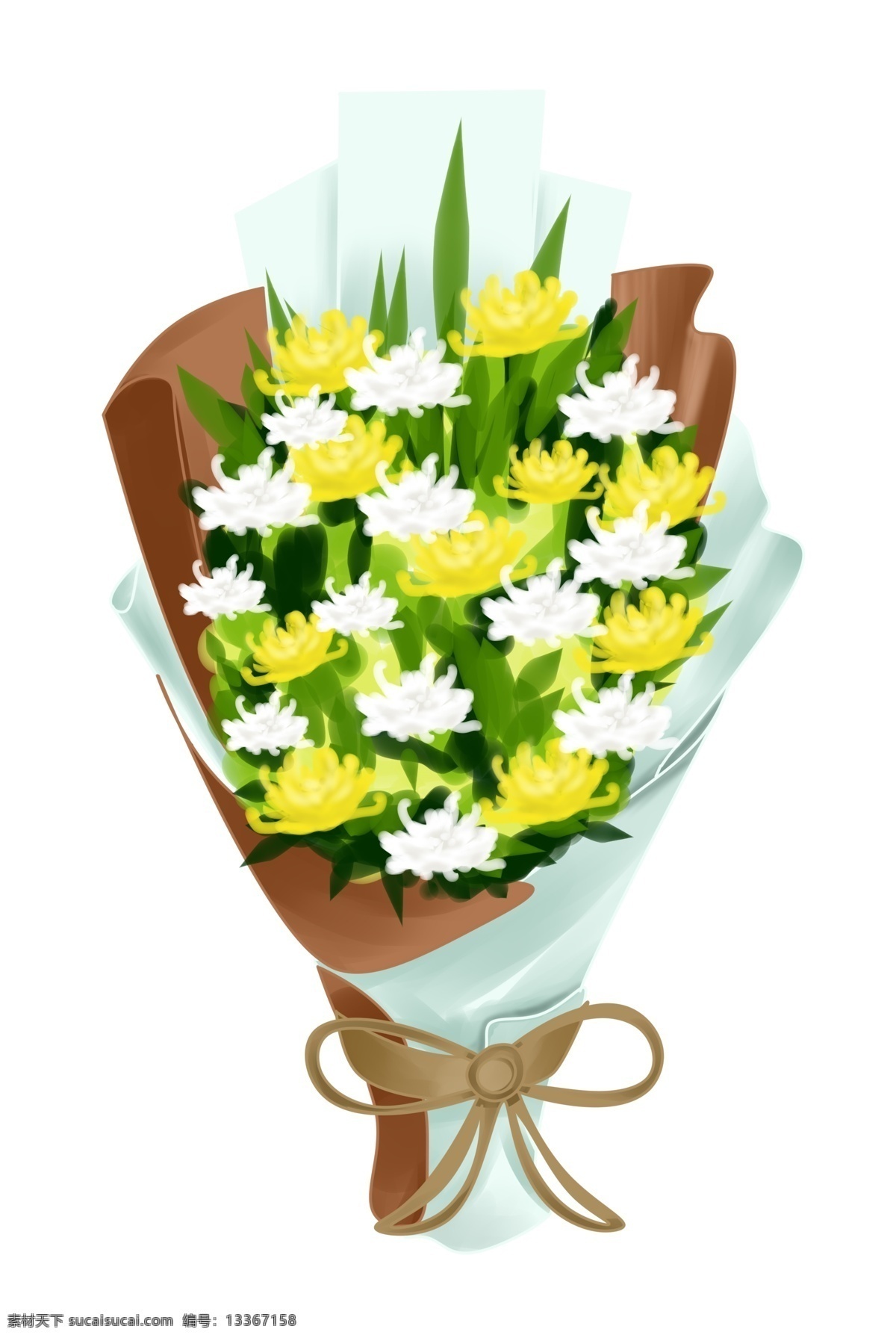 清明节 花束 装饰 插画 清明节花束 花朵 黄色花朵 白色花朵 花卉 植物 鲜花 祭拜 传统习俗 节日装饰