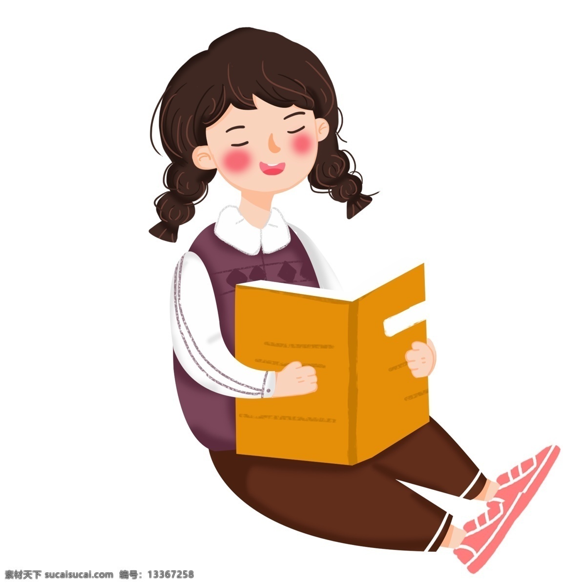 坐 看书 女孩 矢量 认真学习 开学季 简笔画 记事本 读书日 书本 书籍 学习 读书的女孩 矢量读书日 世界读书日