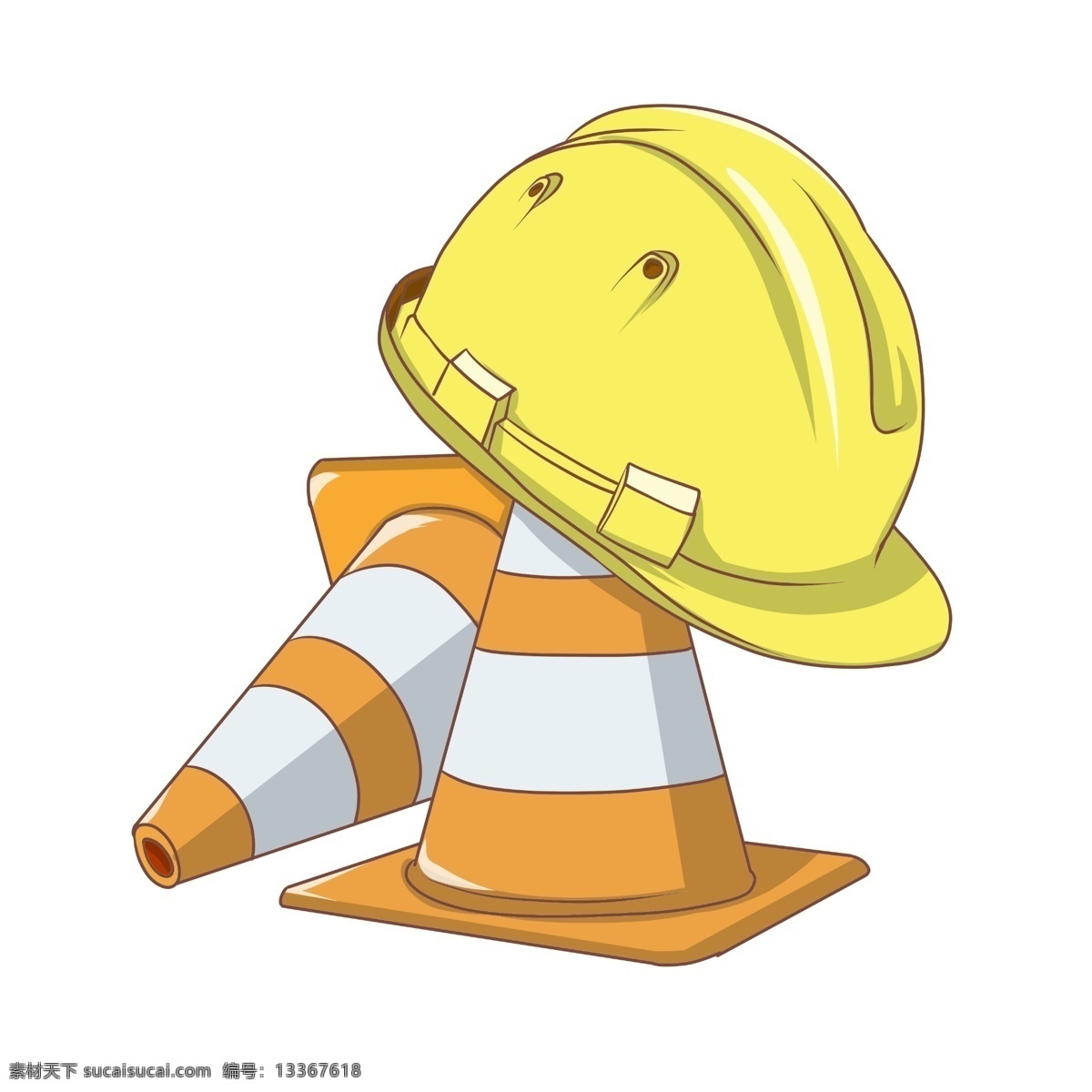 卡通 手绘 安全帽 路 堆 插画 黄色安全帽 交警 警察 路堆 禁止停车 禁止行驶 黄白条纹 安全通过 交通安全 公路 马路