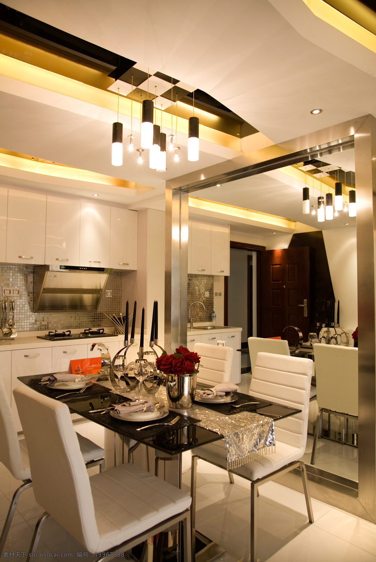 简约 风 室内设计 餐厅 吊灯 效果图 现代 餐桌 白色 调 家装