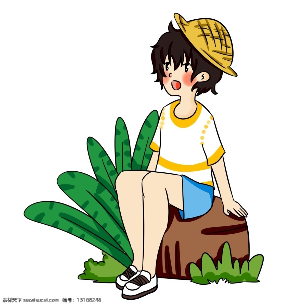 夏日郊游少年 夏天来了 吃西瓜 人物 夏天 夏季 夏至 大暑 小孩 小暑 清爽 草丛 草地 西瓜 解暑 零食