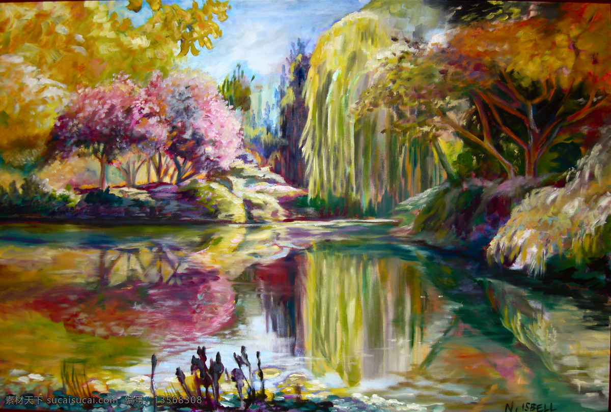 彩色 池塘 垂柳 倒影 风景画 绘画 绘画书法 柳树 水彩画 设计素材 模板下载 植物 写意 艺术 文化 鲜艳 文化艺术 家居装饰素材 山水风景画