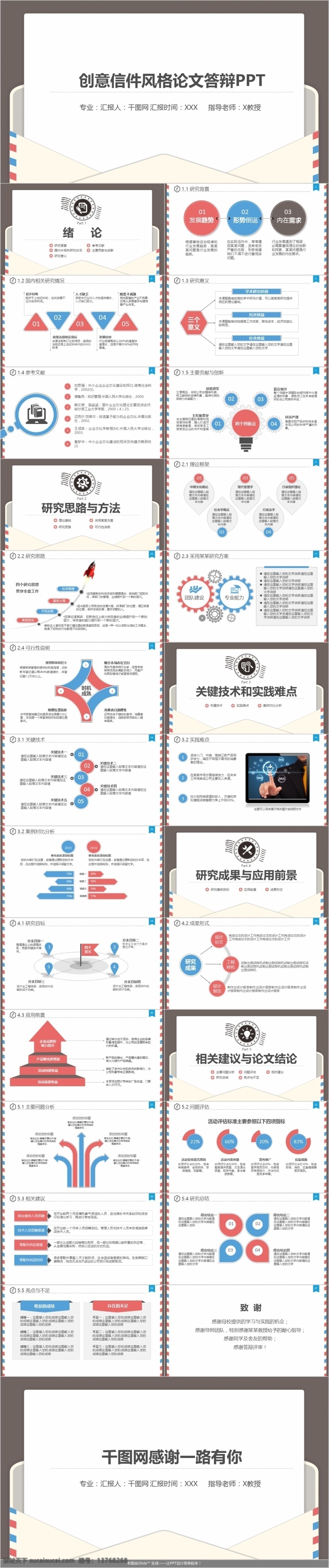 典雅 创意 信件 毕业设计 答辩 模板 毕业
