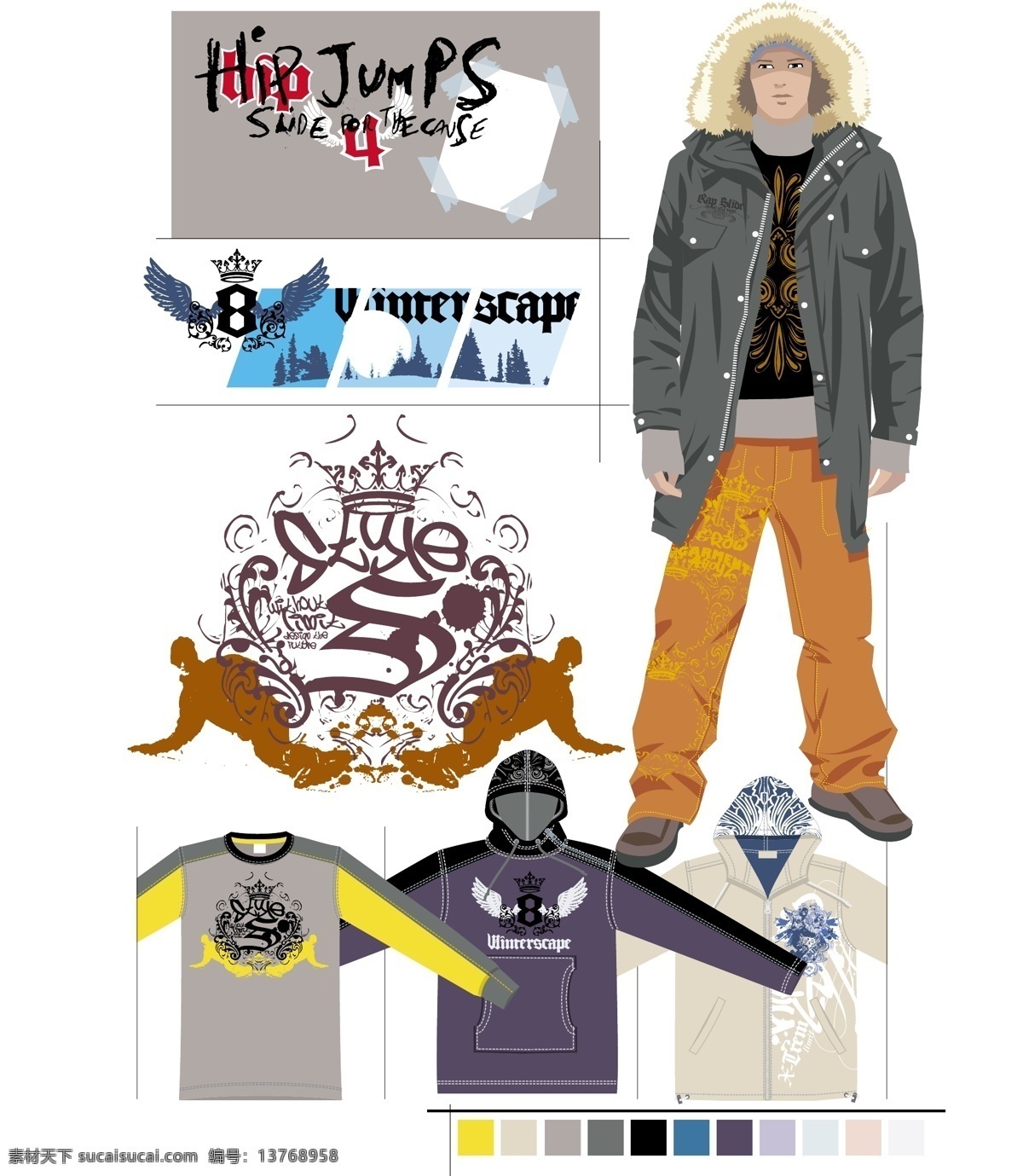 潮流 翅膀 底紋 服装设计 花草 花紋 滑雪 皇冠 服 裝 設 計 圖 案 時尚 服裝 服飾 設計 圖案 人物 動物 英文 文字 雪地 雪景 月亮 樹 線條 衣服 長褲 外套 帽子 紙 紙張 矢量 其他服装素材