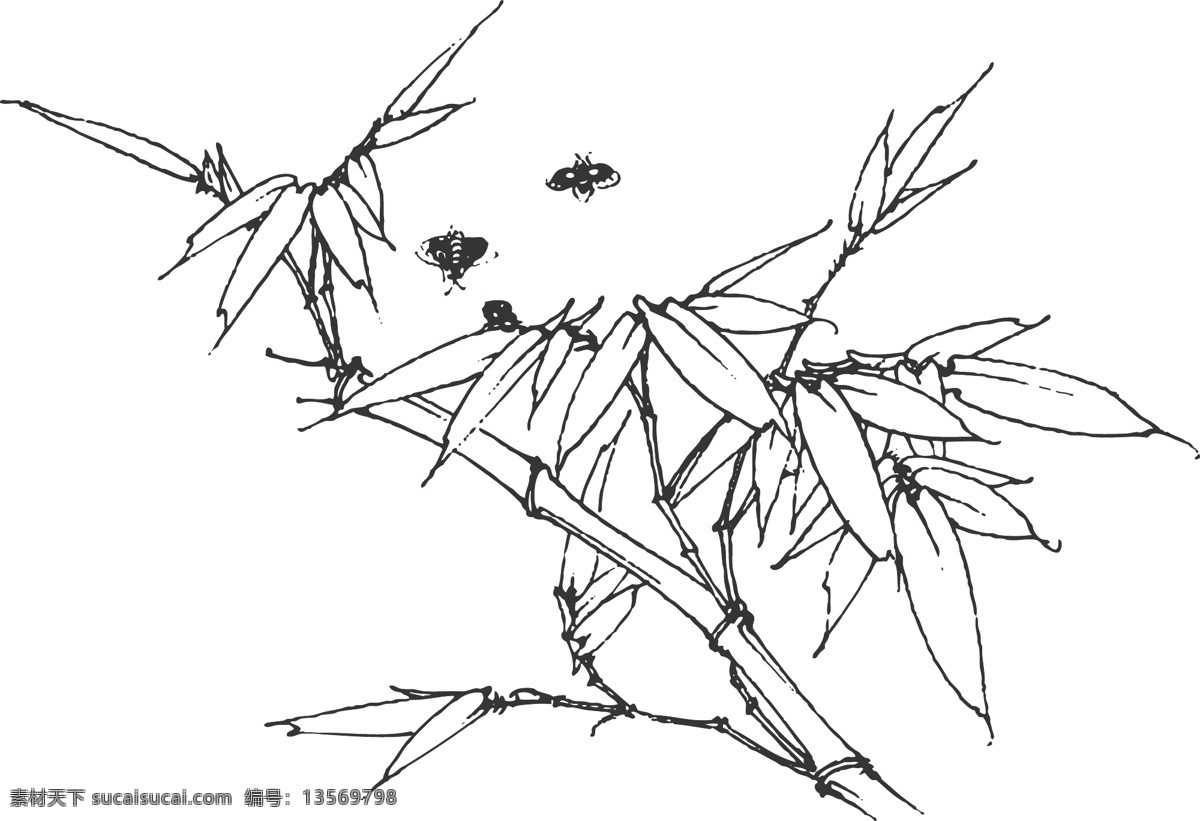 竹 矢量竹子 玄关 中国风 装饰 线条 矢量 白描 插画 气节 平安 植物 树木 生物世界 树木树叶