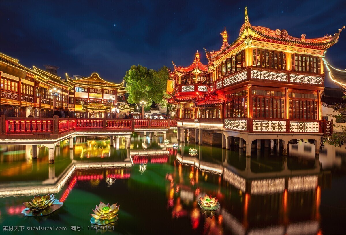 亭台楼阁 夜景 灯光 亭台 楼阁 背景 建筑园林 建筑摄影