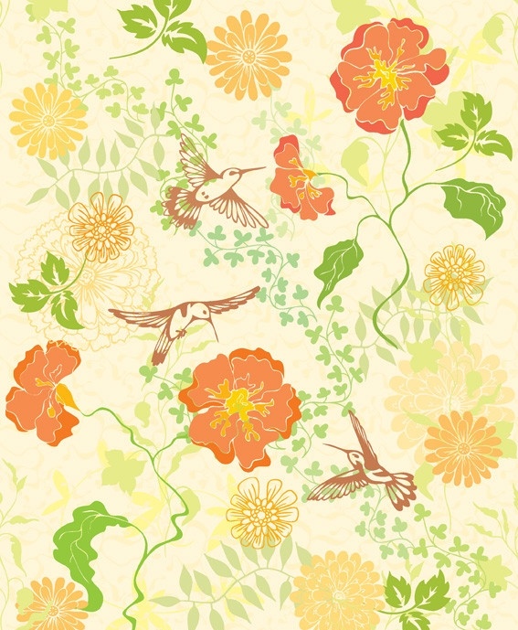 花纹 花朵 古典文化 小鸟 蜂鸟 可爱 心形 矢量素材 底纹背景 底纹边框 矢量
