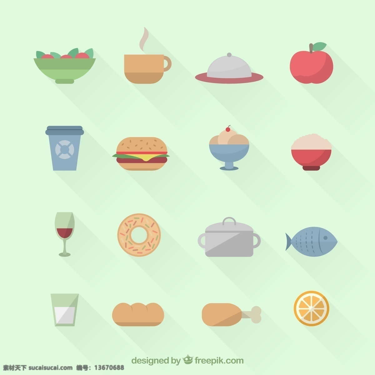 精致食物图标 水果 咖啡 苹果 葡萄酒 垃圾桶 甜甜圈 汉堡包 米饭 鱼 锅 鸡腿 牛奶 冰淇淋 橙子 食物 图标 平面素材 标志图标 其他图标
