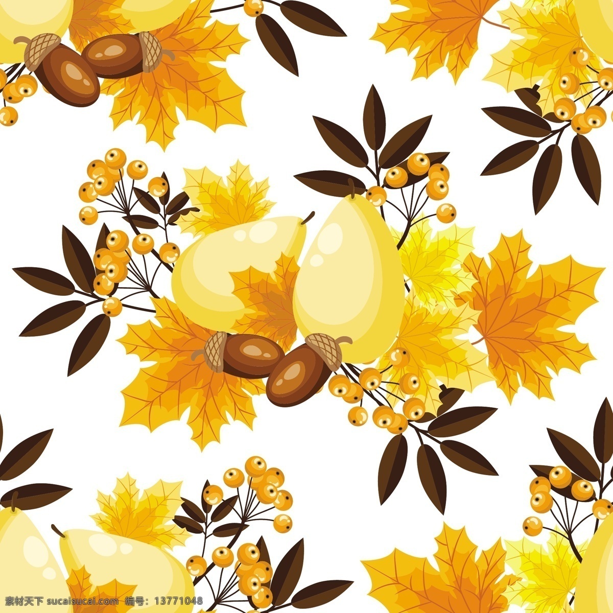 秋季 花卉 无缝 图案 枫叶 果子 底纹边框 花边花纹