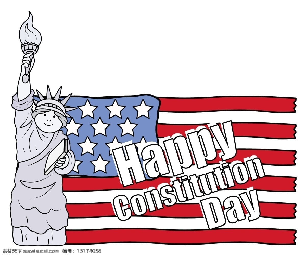 自由 女神像 美国 国旗 宪法 日 矢量 插画 矢量图 日常生活