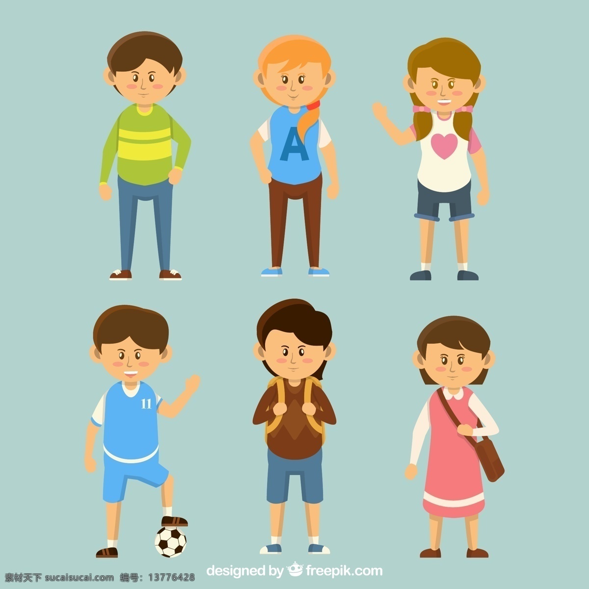 可爱 男孩 女孩 学生 书包 足球 人物 人物图库 儿童幼儿