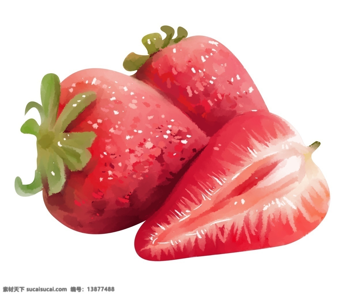 红色 草莓 手绘 插画 绿色的叶子 手绘草莓 卡通草莓 大棚草莓 红色的草莓 新鲜的草莓 进口草莓