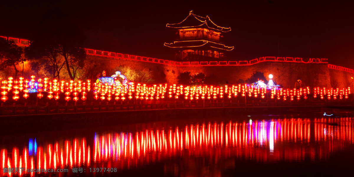 城楼 城门 城墙 灯笼 古城 国内旅游 旅游摄影 三国 荆州古城灯海 荆州摄影 夜色 水景 荆州风光 装饰素材 灯饰素材